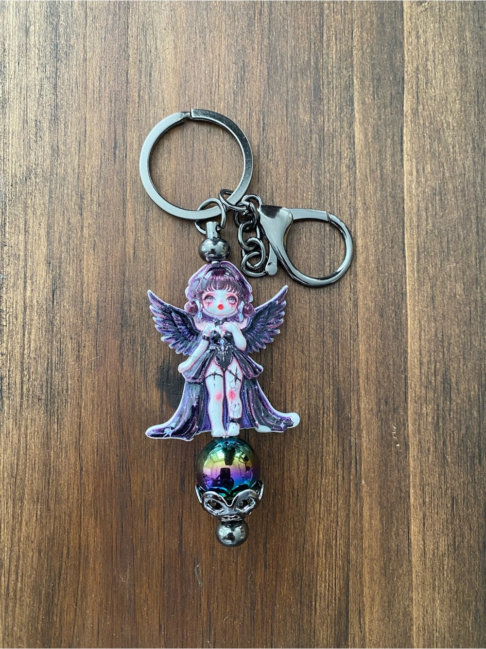 Skull Panda Purple Angel Charm Keychain